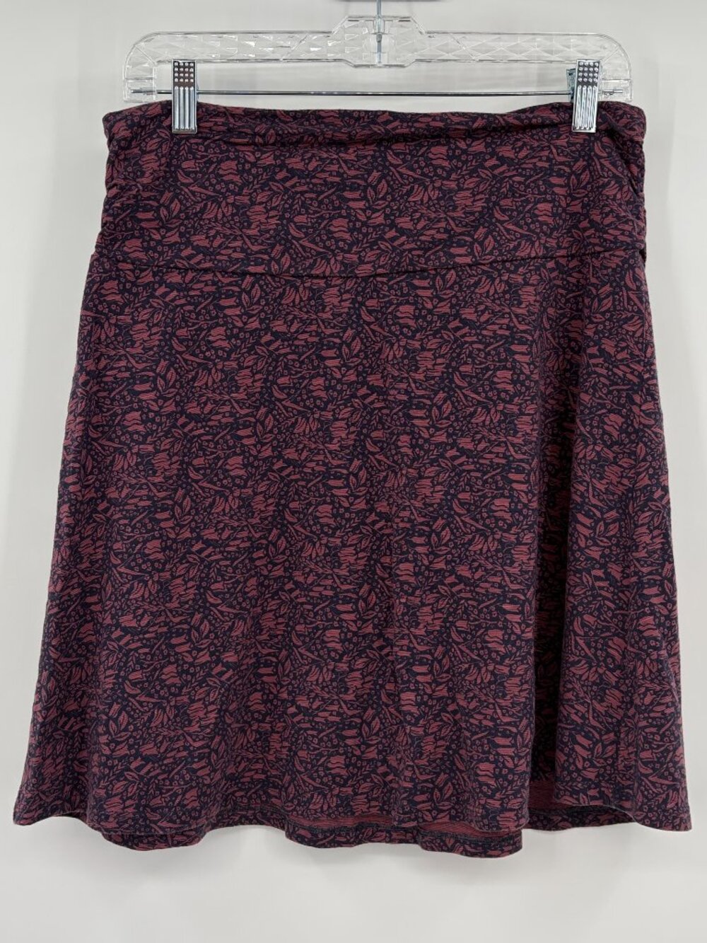 Toad & Co Size M Chaka Skirt Pull On A-Line Ruched Waist Navy Floral Eco Travel